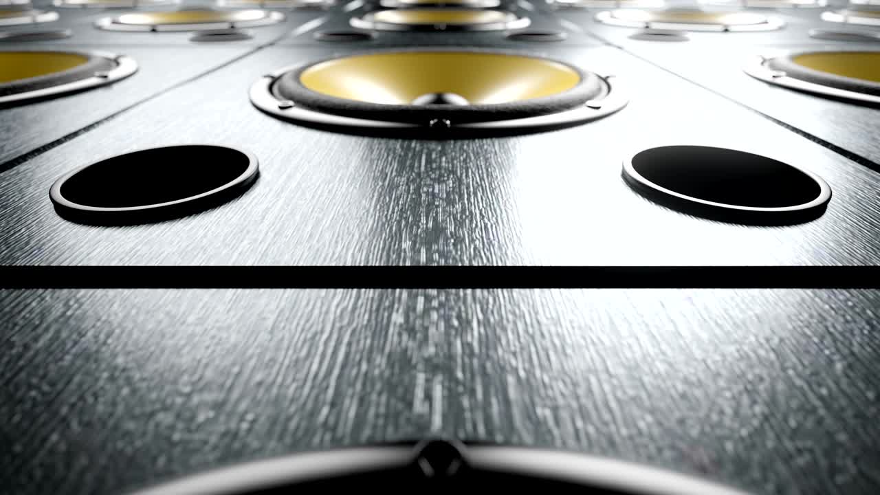 moviéndose sobre altavoces de audio con membranas amarillas tocando un bucle de música rítmica