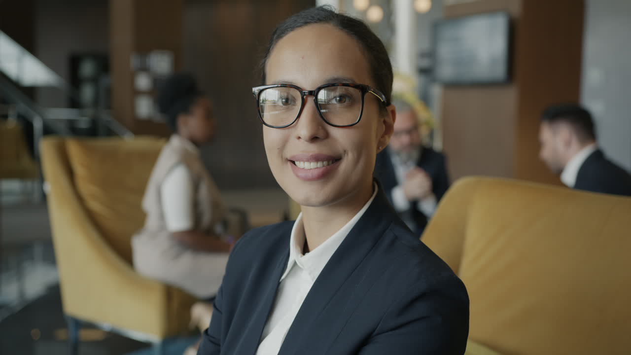 Business woman in hotel lobby
