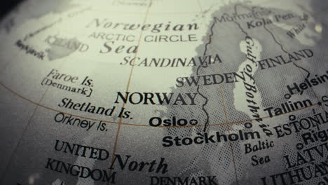 close-up of a world globe map