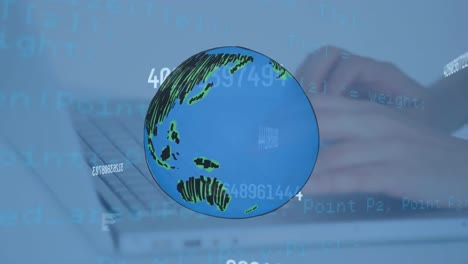 animation of numbers changing and globe with data processing over laptop