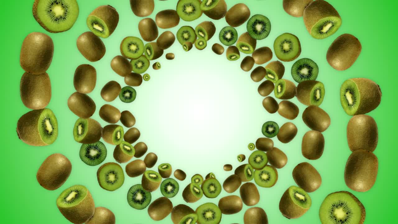 fondo de kiwis en caída, bucle, con canal alfa