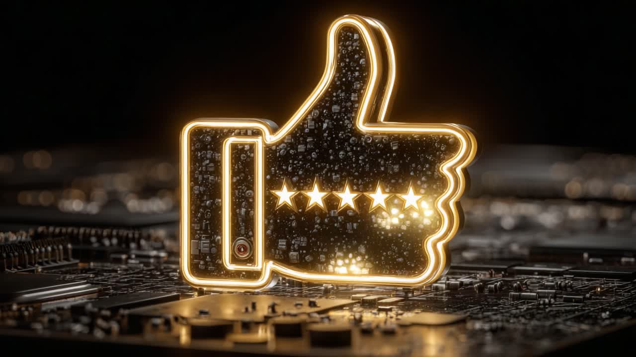 A Glowing Thumbs Up Icon Illuminated Against a Dark Circuit Board Background, Representing Approval, Satisfaction, and Digital Connectivity in the Modern Age