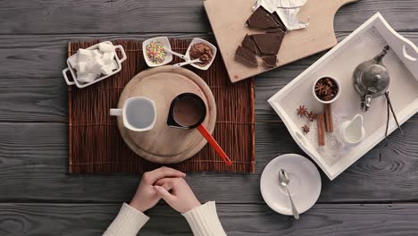 top view pouring hot chocolate