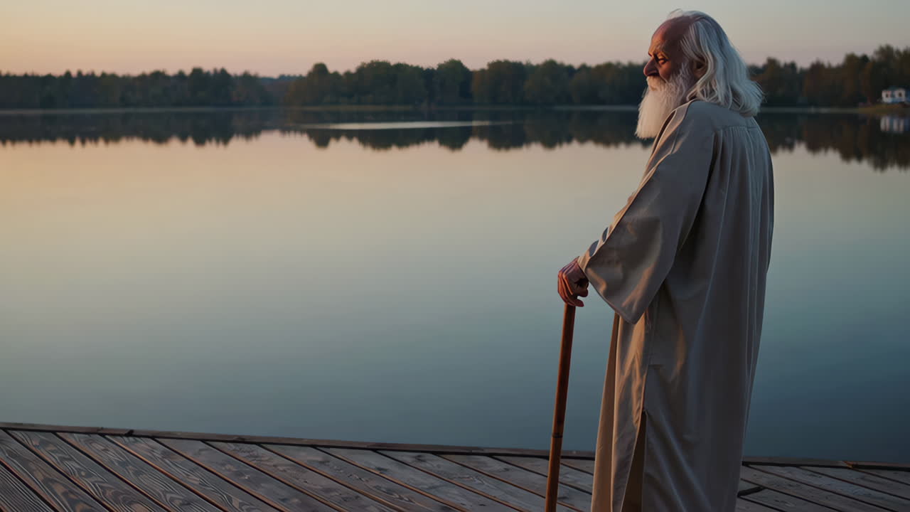 An Old Man Contemplating at Sunset