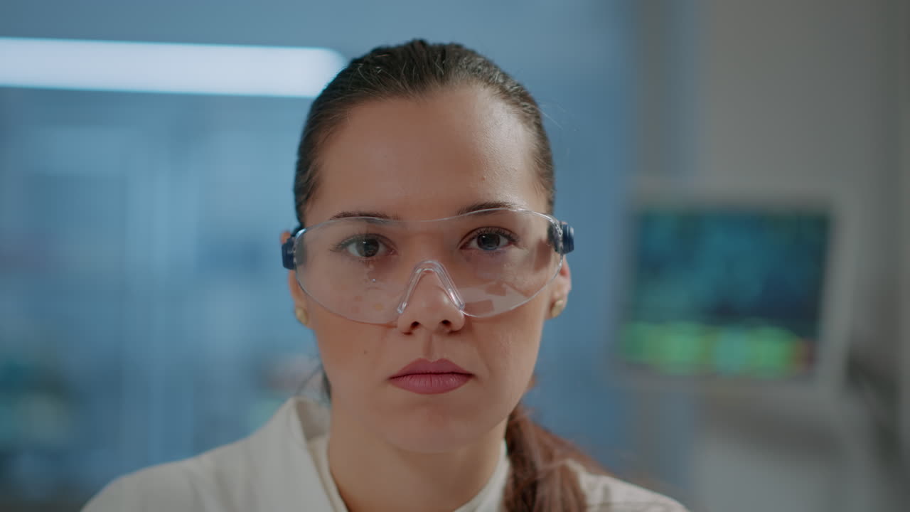 Scientific worker wearing safety goggles in laboratory