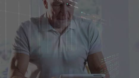 This-video-depicts-a-senior-man-using-a-tablet-at-a-desk,-with-animation-of-financial-data-processin
