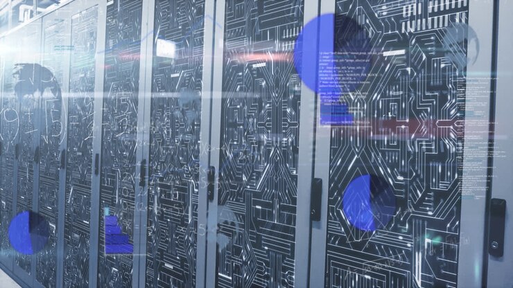 Animation of data processing over server room