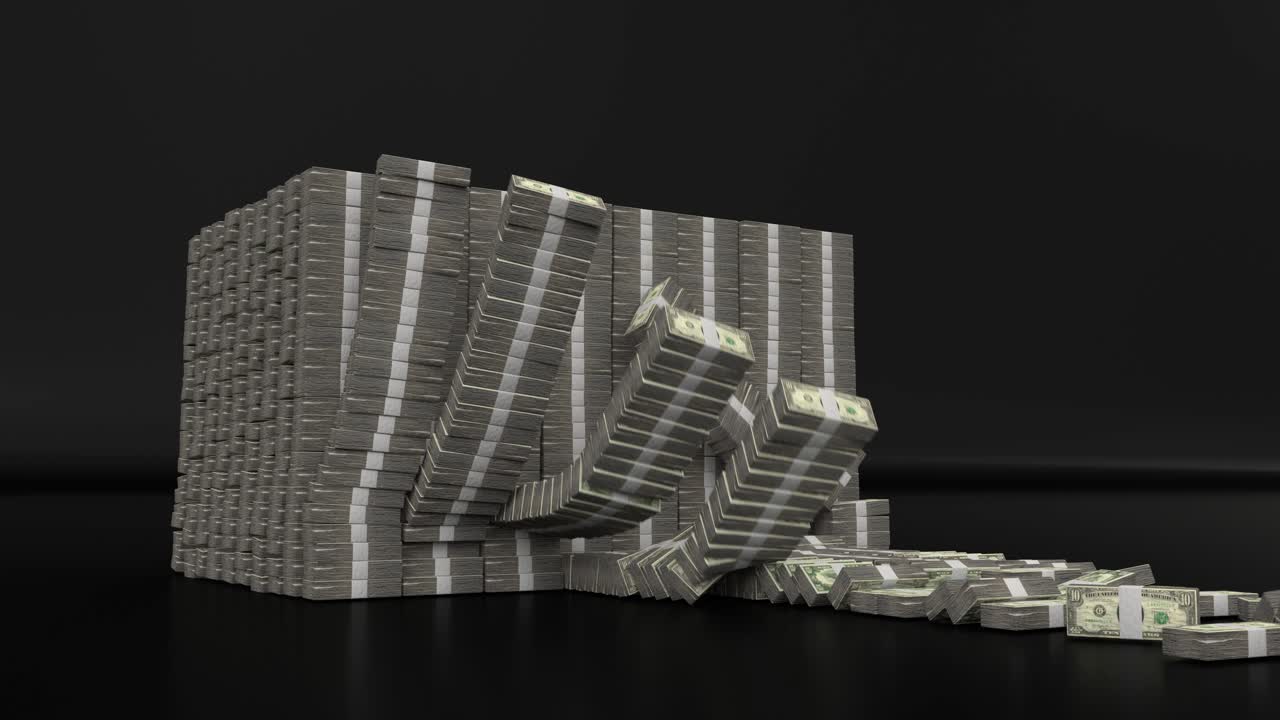 Money stacks bundles falling dollars financial win US USA American currency tax
