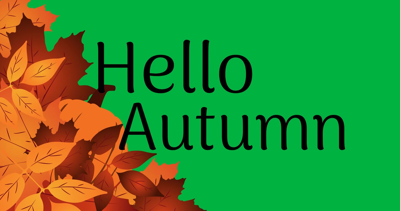 Animazione di "Ciao autunno" su foglie autunnali su sfondo trasparente.