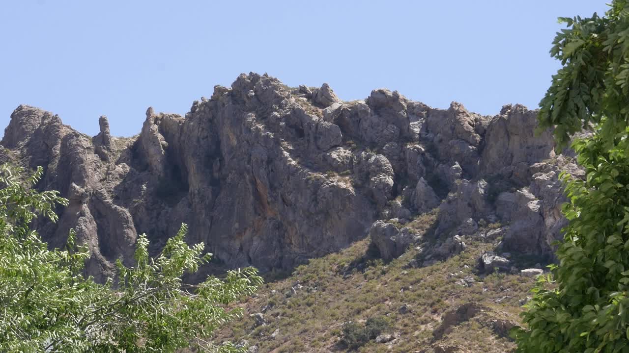 Rugged rock formations on a mountaintop