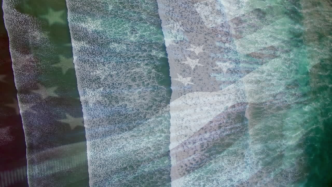 анимация флага сша, дулшего над волнами в море.