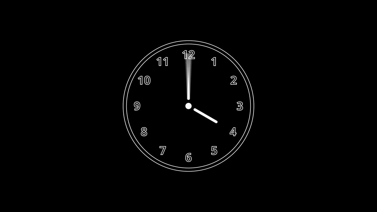 animación de reloj blanco contando hacia atrás el día de 12 horas velocidad rápida sobre fondo negro