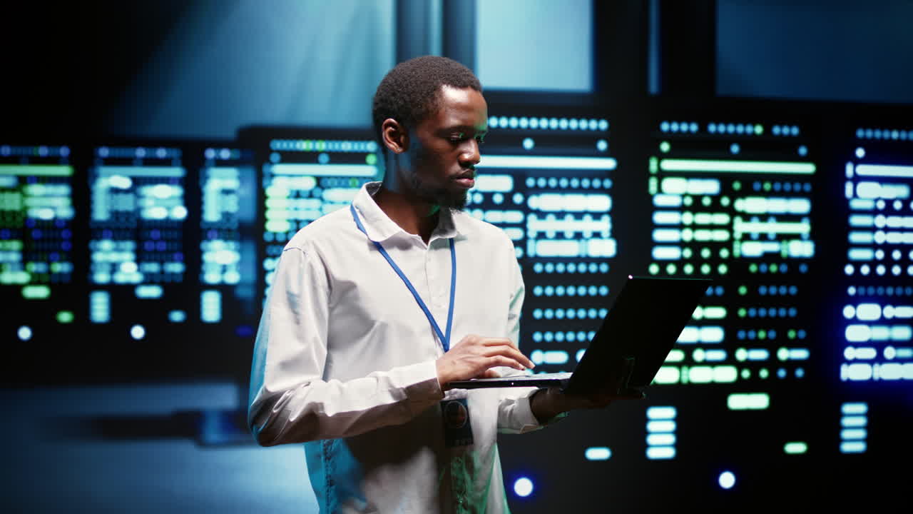 Technician servicing data center