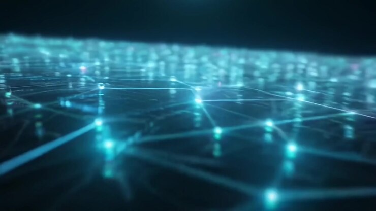 Connessione di rete digitale astratta con nodi di dati luminosi