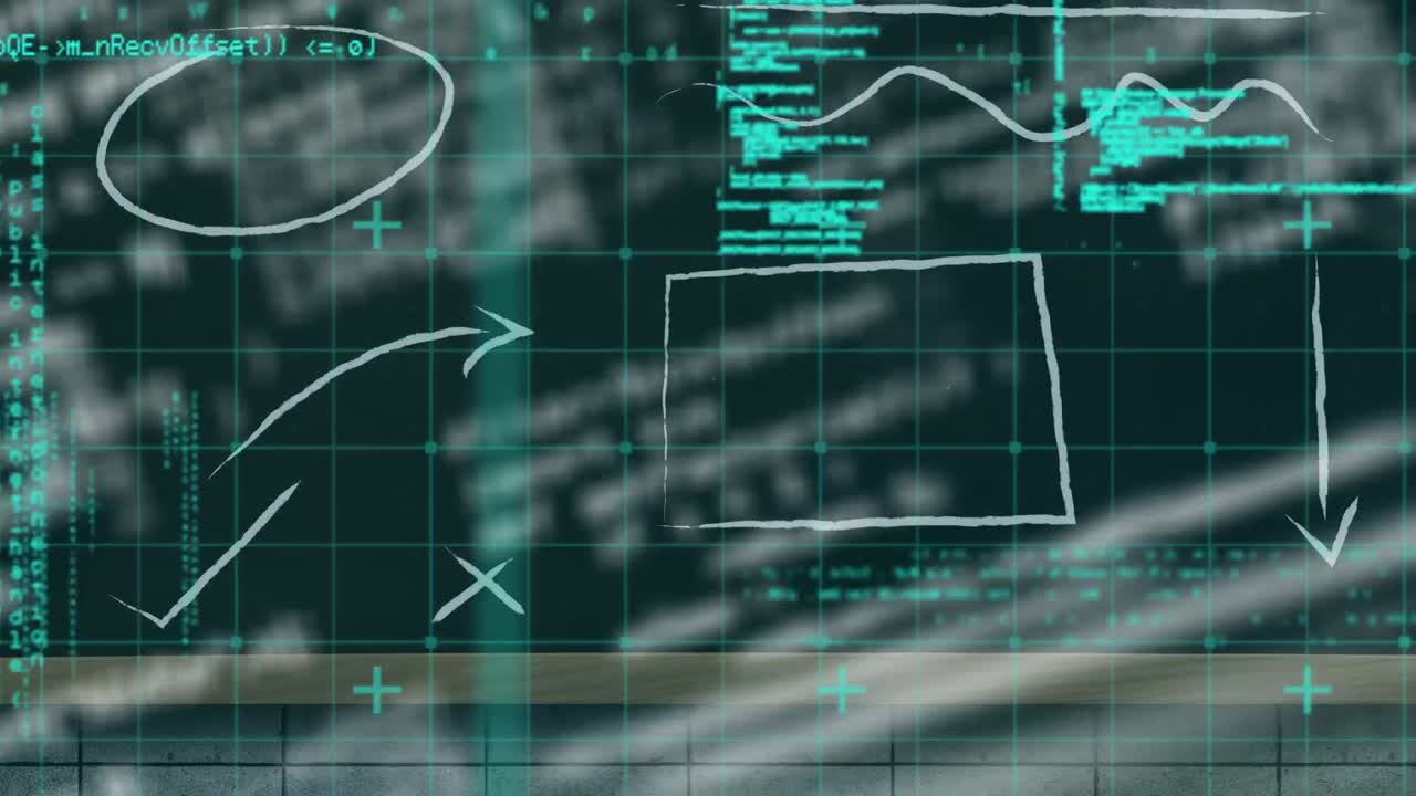 animazione digitale dell'elaborazione dei dati sulla rete di rete su sfondo blu