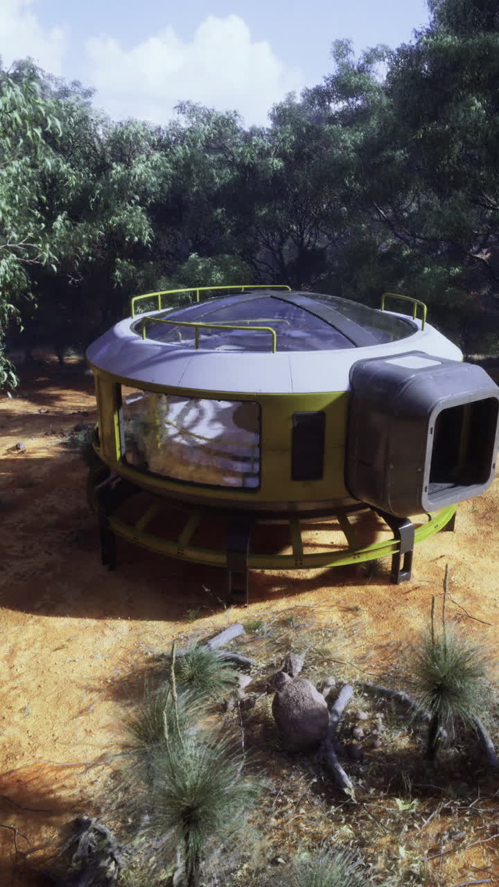 Futuristic habitat in a natural landscape showcasing innovative design features