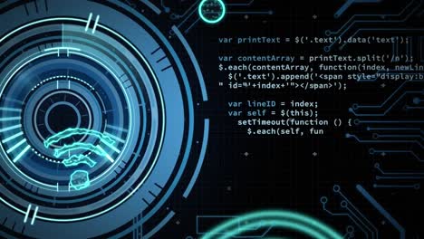 animation of data processing with wifi icons and scope scanning on black background