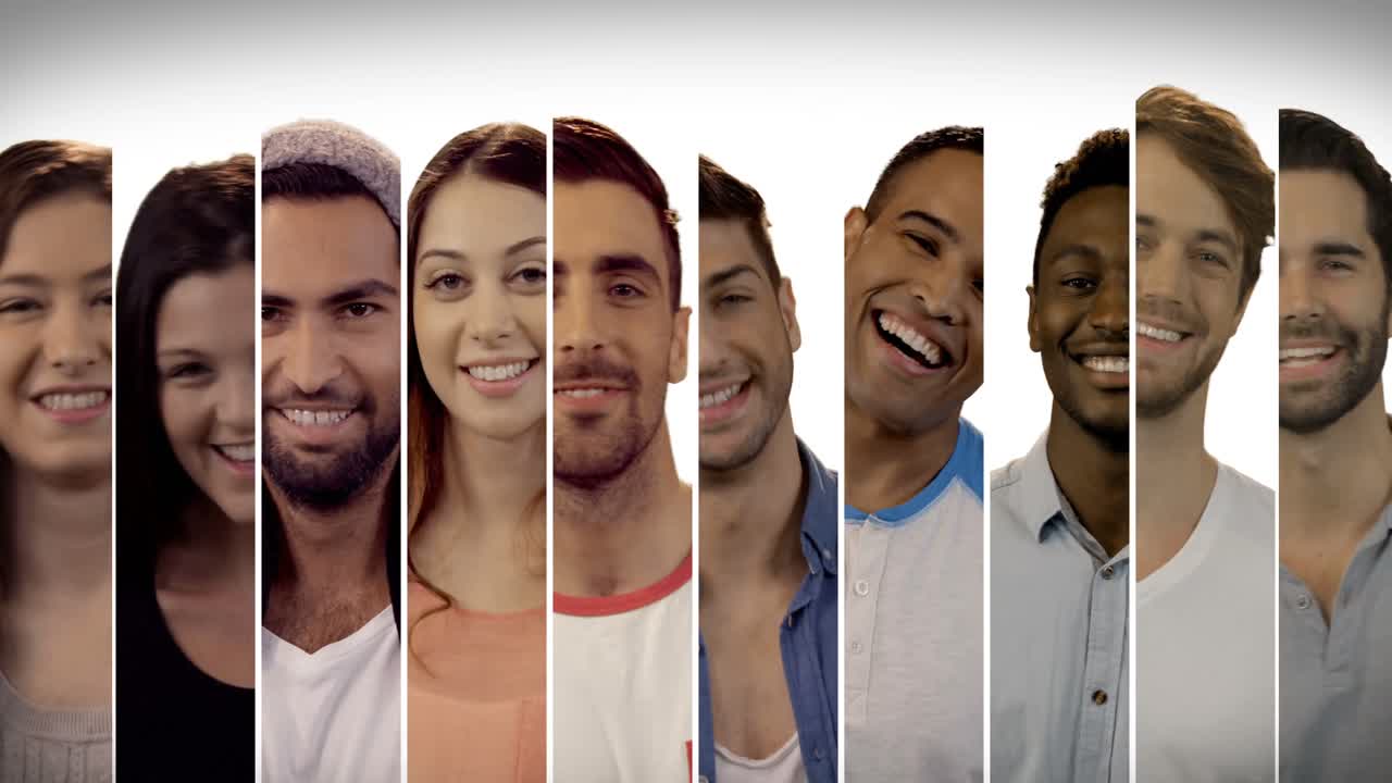 pantalla múltiple que muestra personas felices