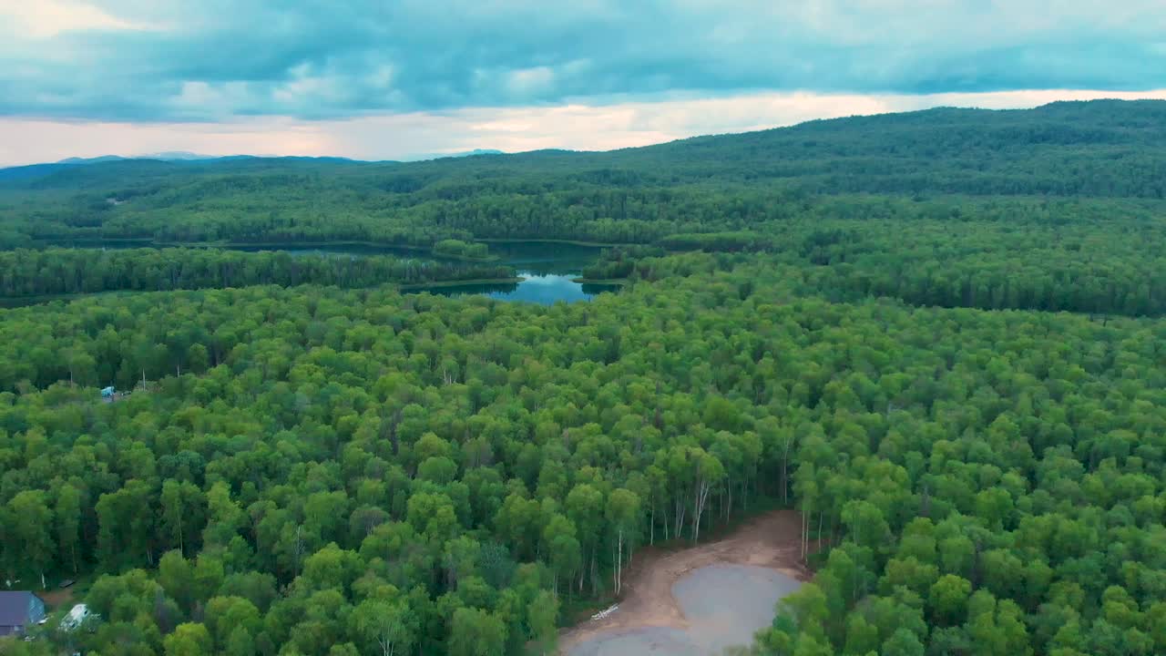 4K Drone Video of Lakes near Talkeetna, AK during Summer Evening