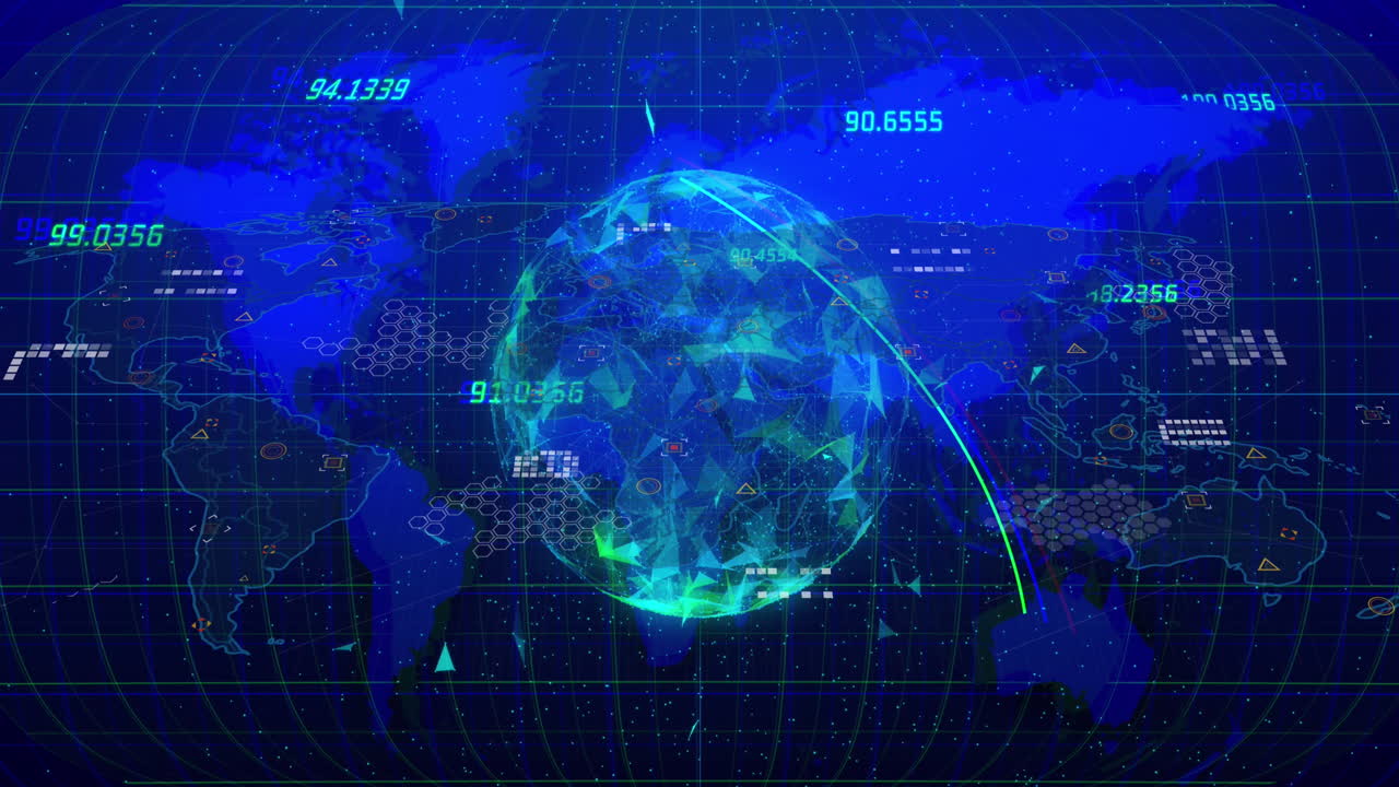 전 세계 및 세계 지도에 대한 금융 데이터 처리 애니메이션