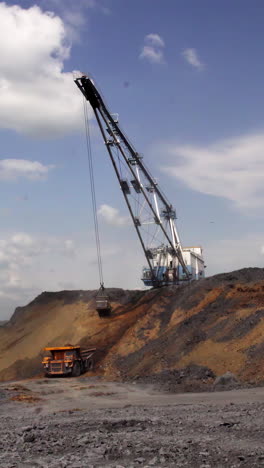 large mining excavator loading coal onto truck