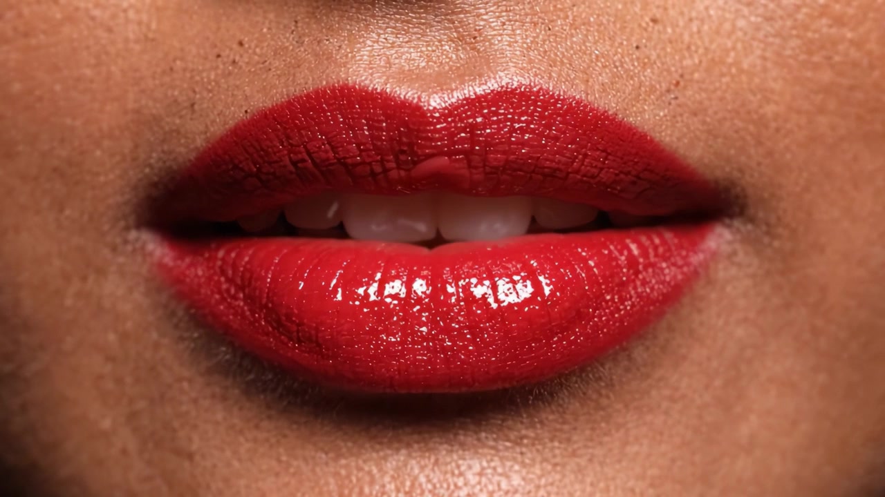 Close-Up Exploration of Vibrant Red Lips Showcasing Glossy Texture and Subtle Expressions in a Stunning Visual Journey of Beauty and Style
