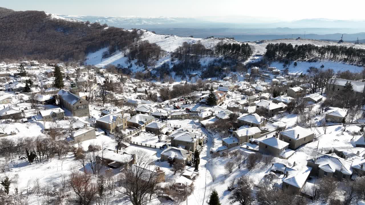 Aerial view of densely forested Verno mountains, hidden gem on north Greece, Nymfaio 4k