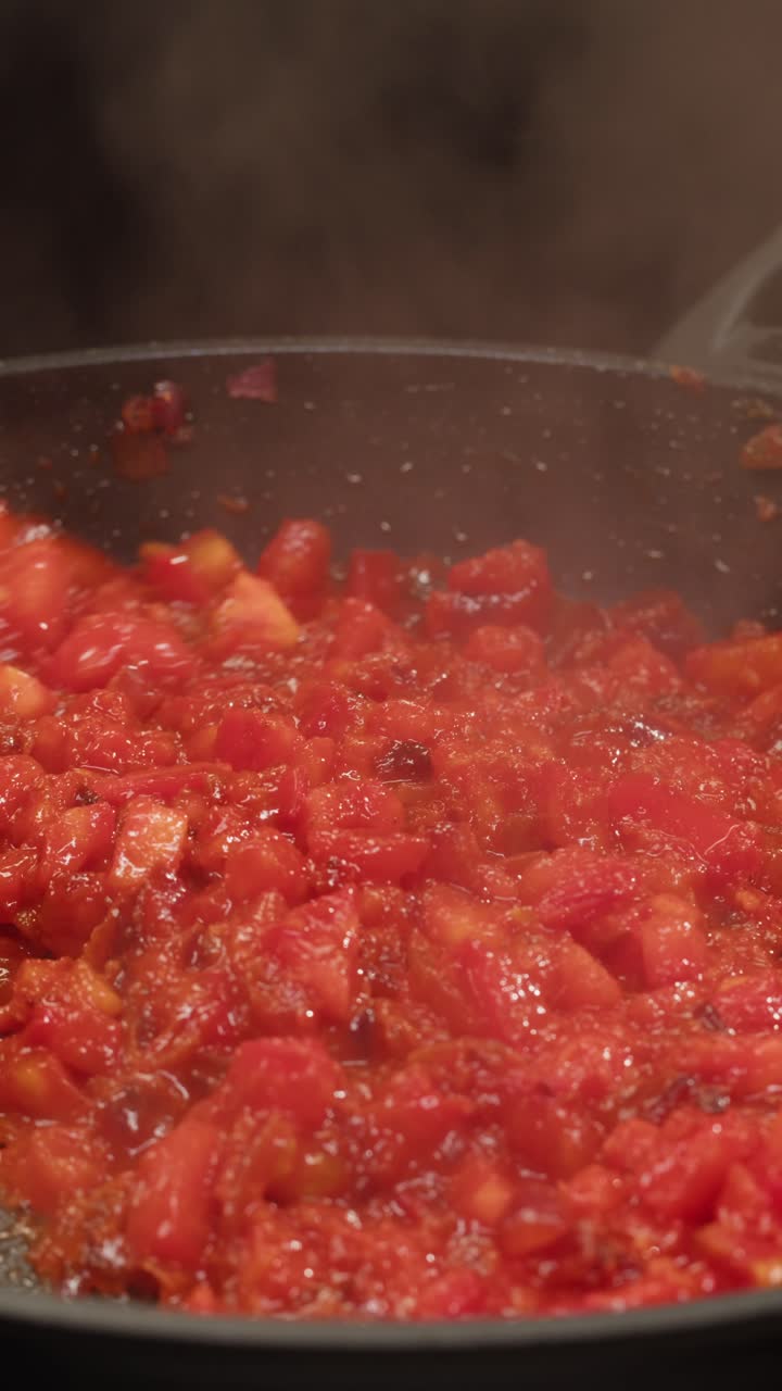 Tomato sauce cooking in a pan