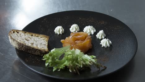 Close-Up-Shot-of-Fine-Dining-Dish-Ready-to-be-Served-on-Table