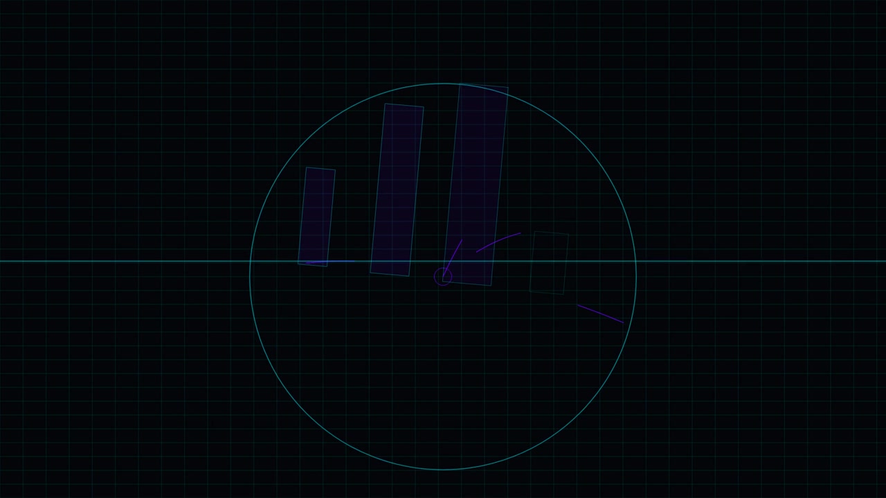 Abstract Digital Bar Graph Animation on Dark Grid Background
