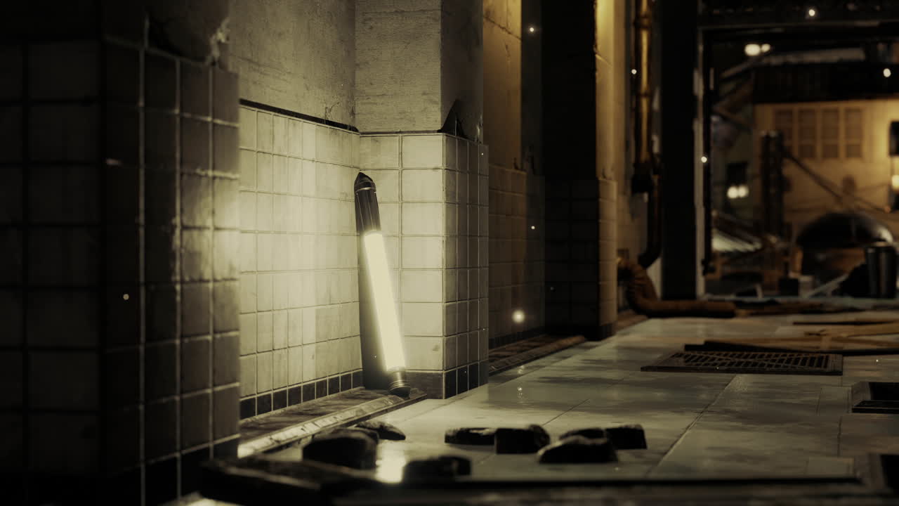 Urban alley illuminated by artificial light during nighttime