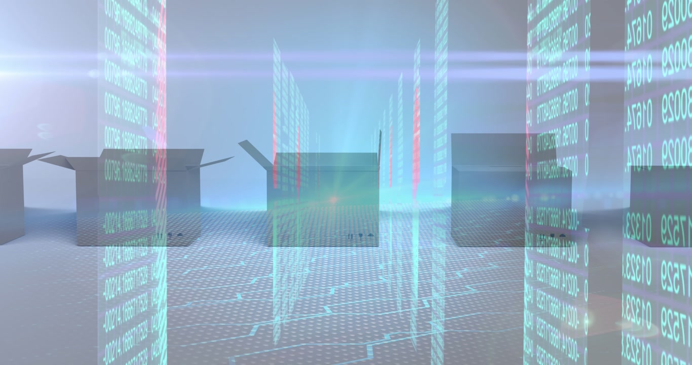 Animation of data processing over boxes