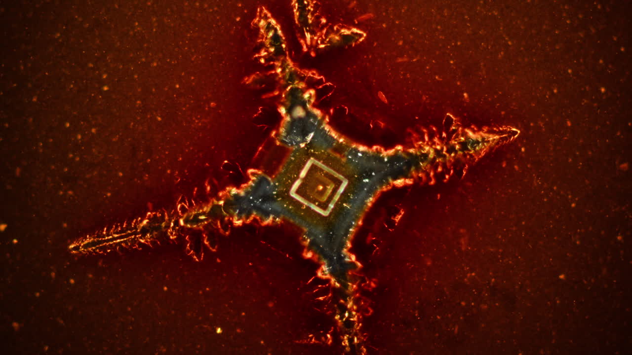Abstract Microscopic Crystal Formation with Glowing Edges