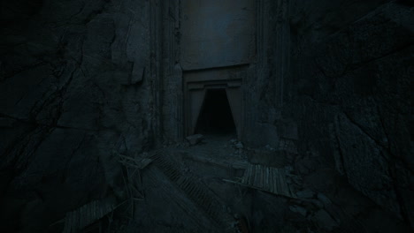 entrance to an ancient cave nestled in a shadowy cliffside