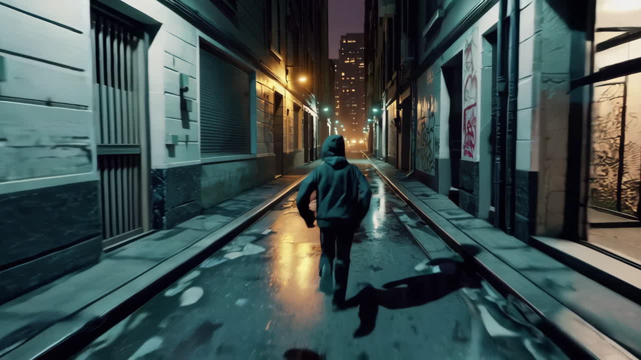 Night Runner in an Urban Alley