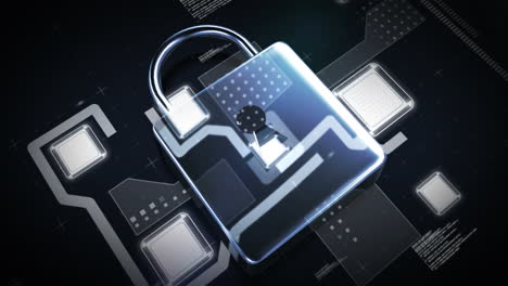 futuristic padlock against digitally generated background