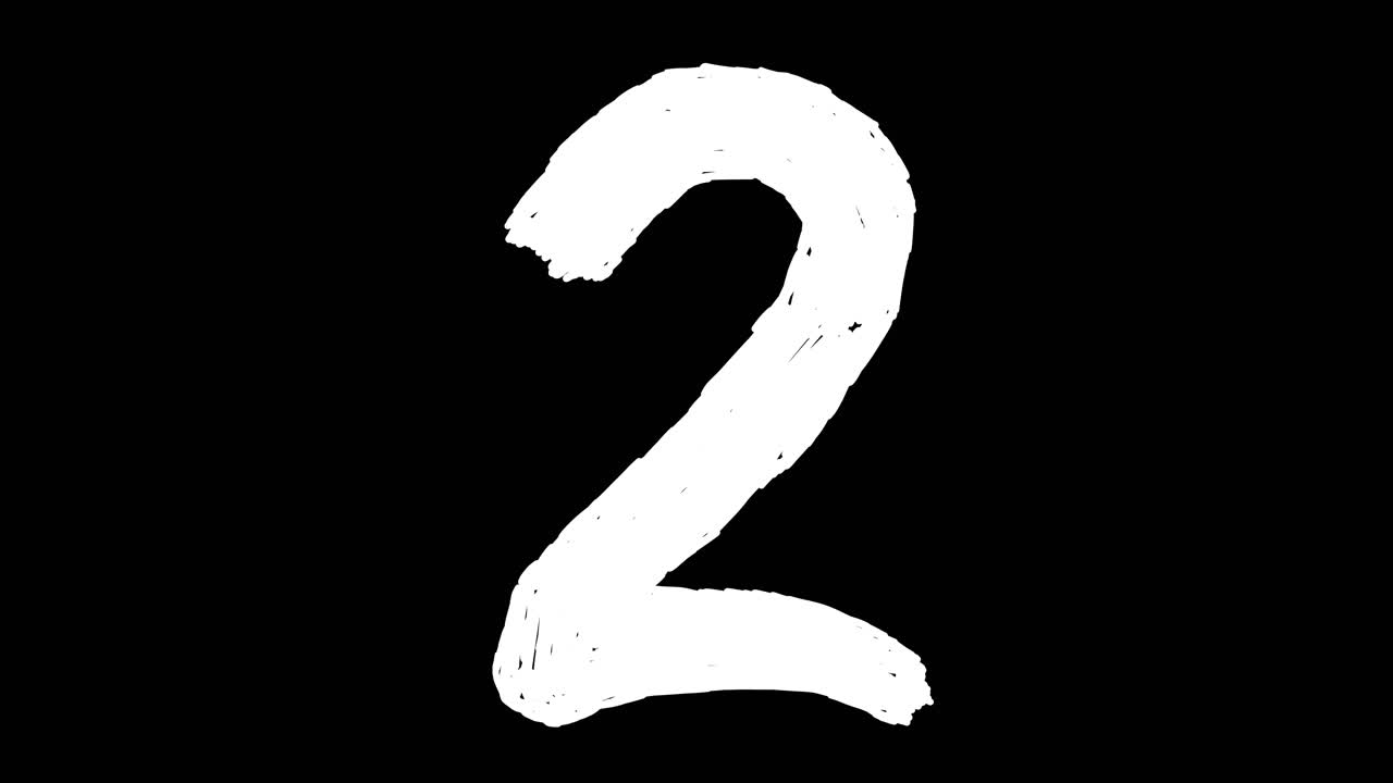 Hand-Drawn White Number Two on Black Background