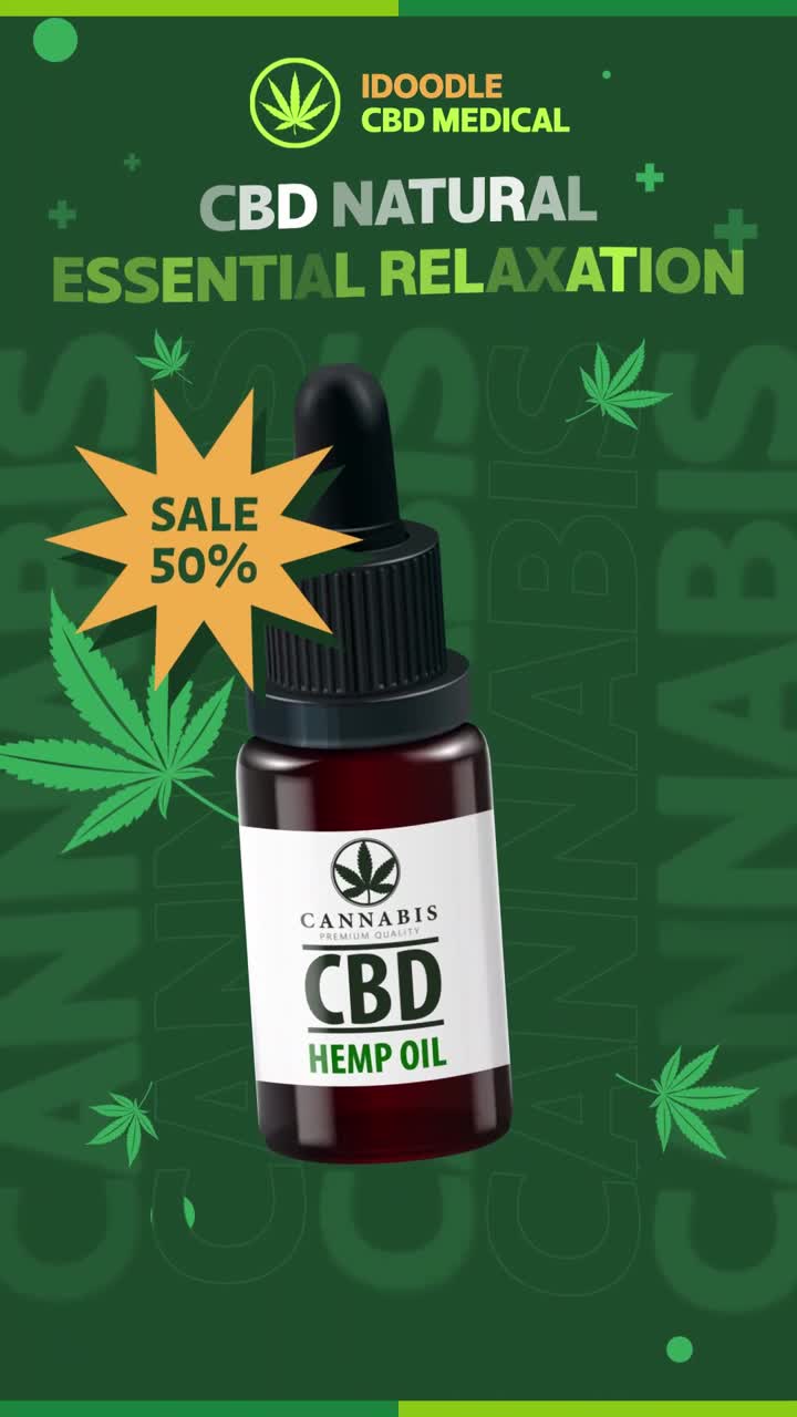 Flacone di olio di canapa CBD con contagocce su sfondo di cannabis verde