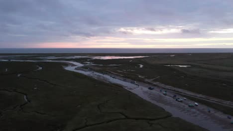 Aerial-footage-over-Blakeney-marshes-in-Norfolk-at-sunrise