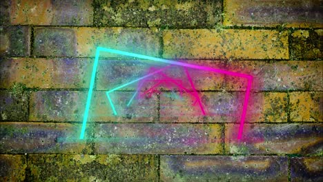 Animation-of-colourful-neon-squares-on-brick-background