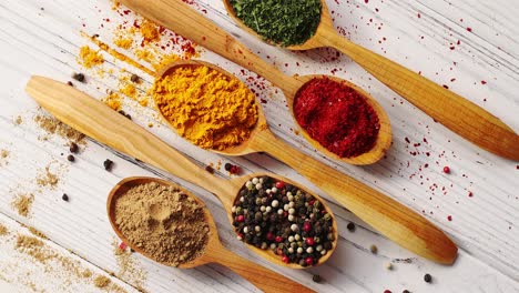 Spoons-with-colorful-mix-of-spices