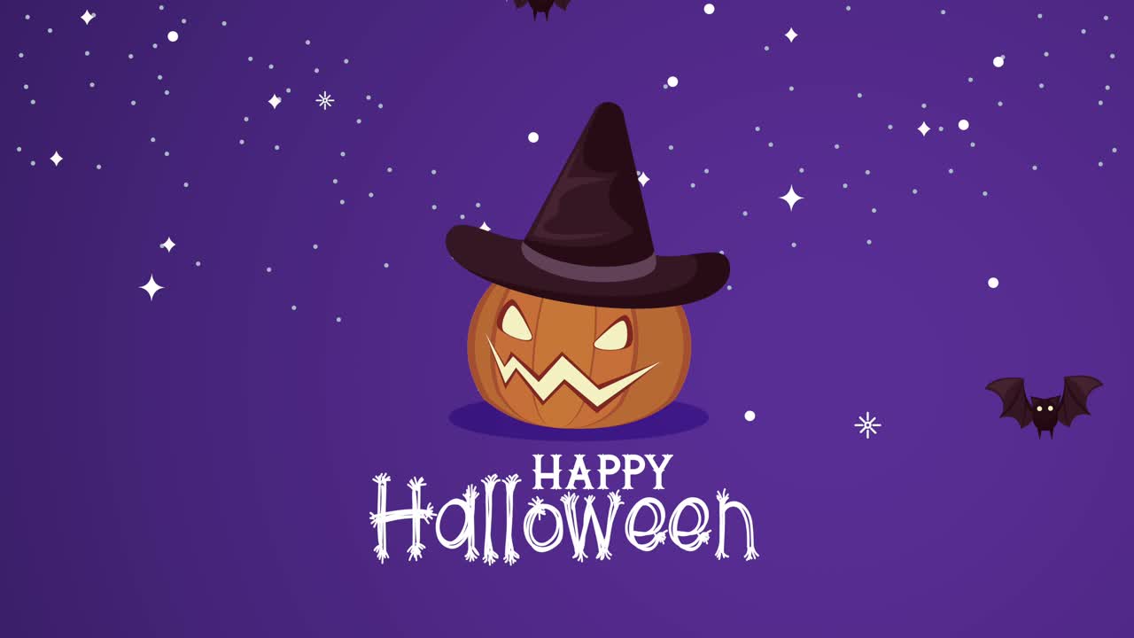 happy halloween lettering con animazione di zucca