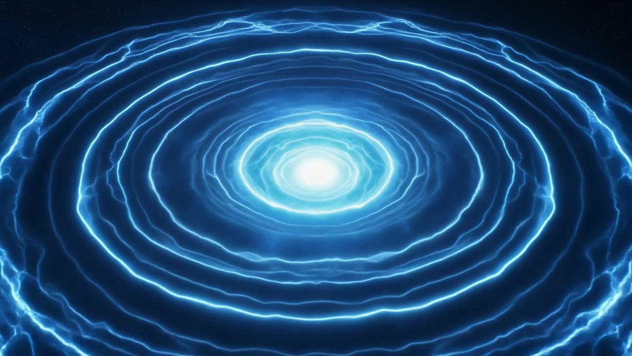 Abstract Blue Energy Rings Pulsing in Deep Space