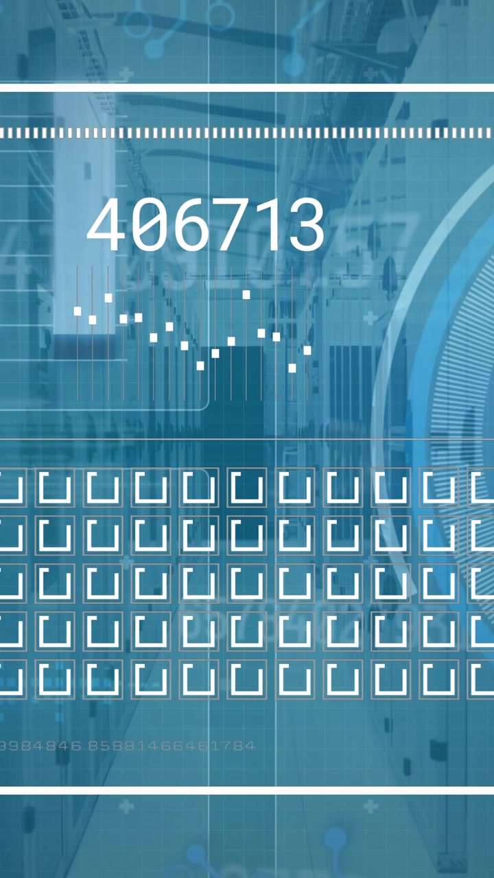 Digital interface with data processing against moving over delivery box on blue background
