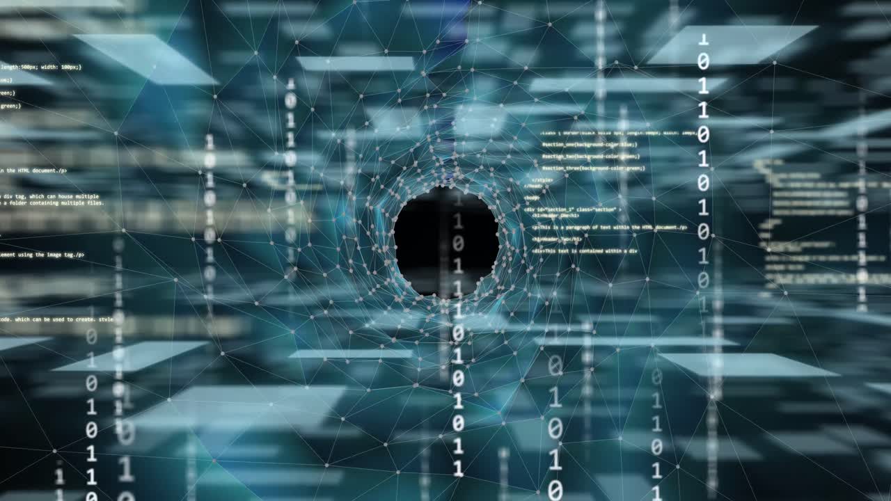Animation of data processing and binary coding over grid