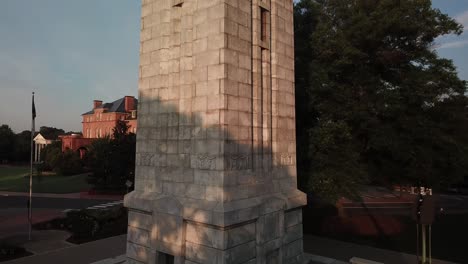 North-Carolina-State-University-Bell-Tower,-early-morning-flight