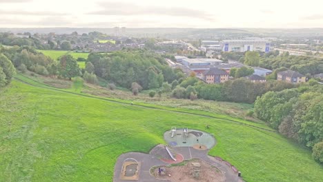 drone shot of a green area in leeds, landscape time shot with playground