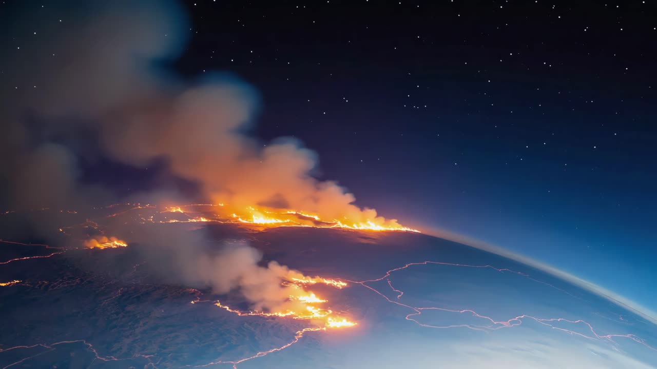 Satellite view of wildfires burning on Earth