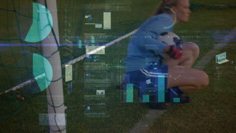 animación del procesamiento de datos sobre una jugadora de fútbol caucásica