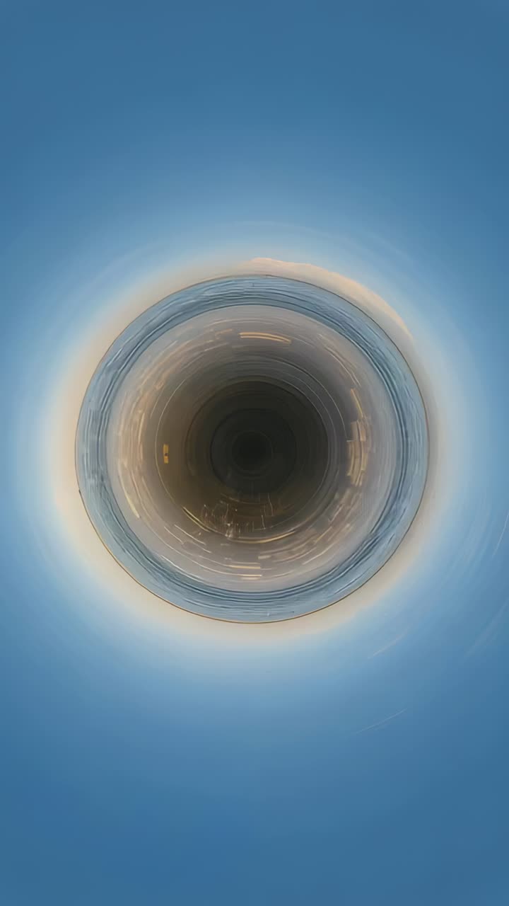 Vertical video: Rotating tiny planet coast, inner core initiating spin and making sea light streaks